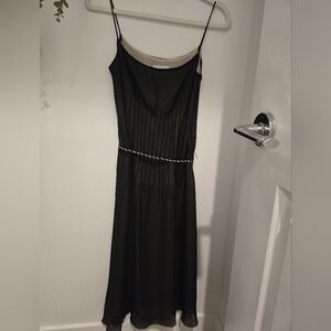 Sophisticated Black Midi Dress with Gold Detail